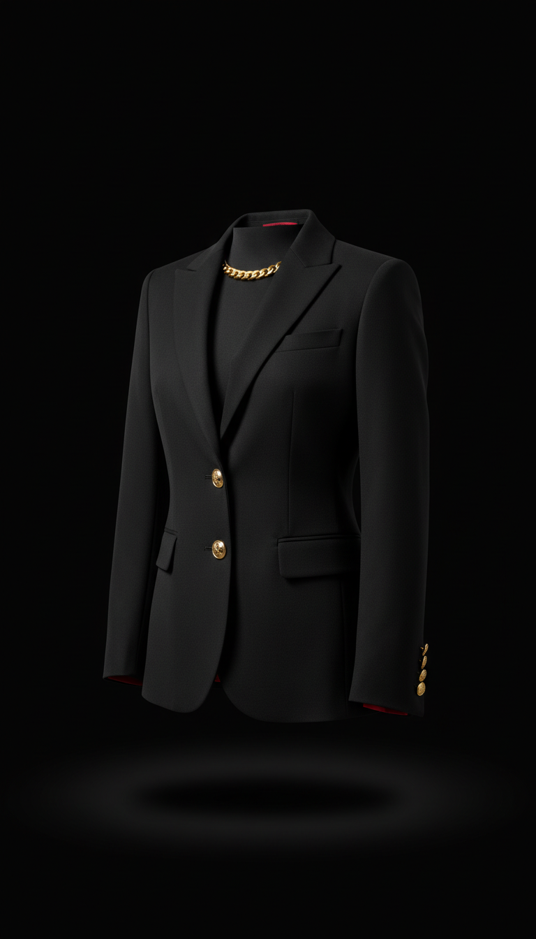 Black blazer with gold hardware