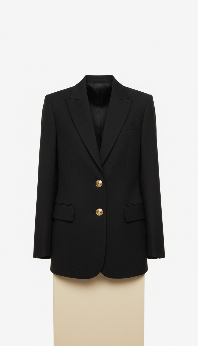 Matte Black Tailored Blazer Gold Buttons